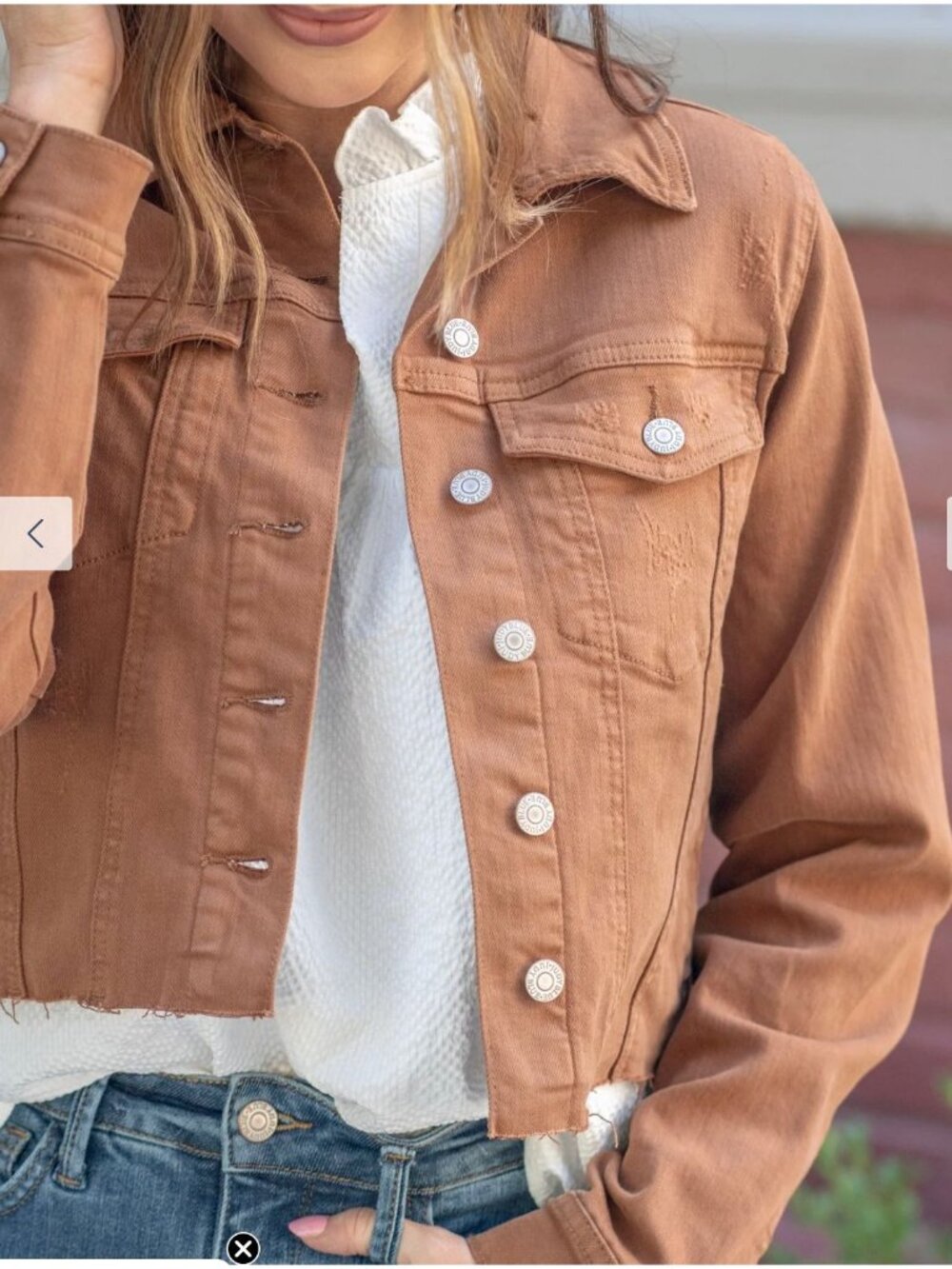 Judy Blue Garment Dyed Grinding Cropped Denim Jacket Camel Sz Small - Picture 2 of 14